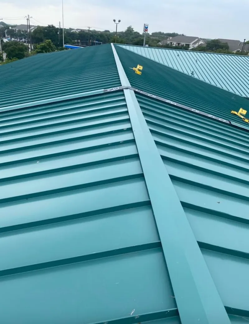 Green commercial metal roof ridge and valley for Metal Roof Repair in Arden-Arcade